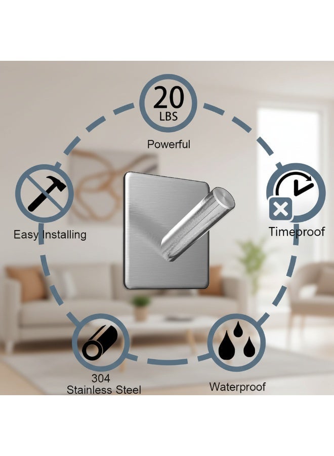 دونيكارت خطافات جدارية لاصقة شديدة التحمل، مصنوعة من الفولاذ المقاوم للصدأ، خطافات متعددة الاستخدامات بدون مسامير، خطافات لاصقة لتعليق المناشف والأقمشة والتقويمات، متوفرة للمطبخ، والخزانة، والمرحاض، والسقف، والباب - Image 3